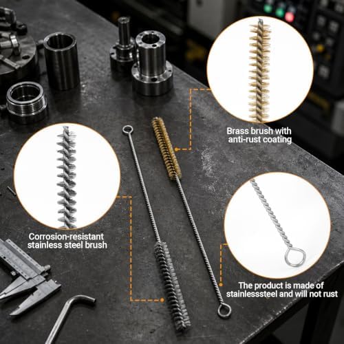 Tube Cleaning Brush,Brass Stainless Steel Engine Cleaning Brushes,12 inch Long Round Wire Pipe Cleaner for Deep Pipes (Yellow and Silver, 10 Pcs-5 Size) - Image 3