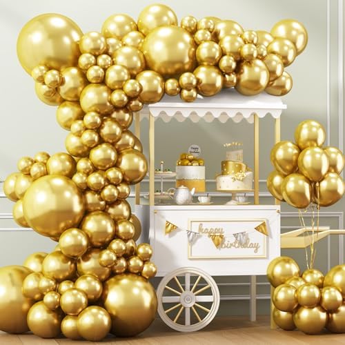APLANET 150pcs Gold Balloons Different Sizes 18 12 10 5 Inch, Happy New Year Latex Balloons for Gold Themed Birthday Wedding Baby Shower Party, Grad Anniversary Supplies, Arch Kit Decoration by ZJHAI