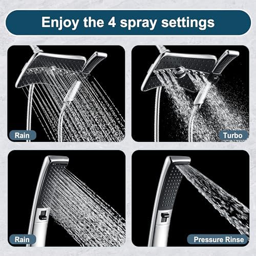 BRIGHT SHOWERS High Pressure Dual Shower Head Combo, Handheld Showerhead Rainfall Shower Head Set with Black Face, 60 Inch Long Stainless Steel Shower Hose, Chrome - Image 2