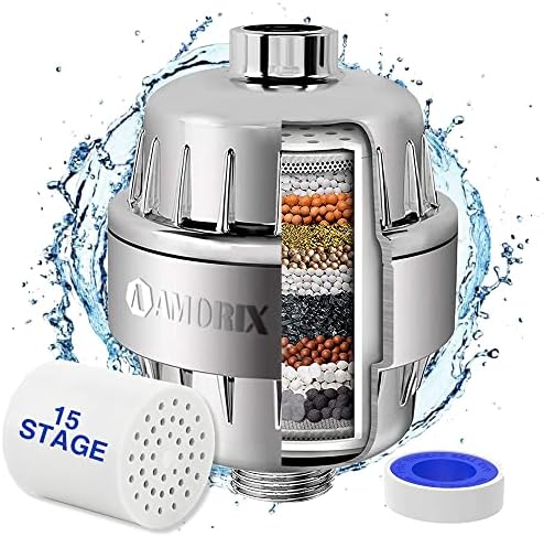 Amorix 15 Stage Shower Head Filter Water Filter for Hard Water Silver by AMORIX