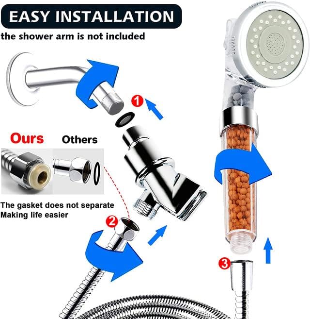High Pressure Filter Shower Head With Replacement Hose And Bracket, 3 Mode Function Spray, Water Saving shower For Best Shower Experience, Rain Handheld Showerhead For Dry Hair & Skin - Image 5