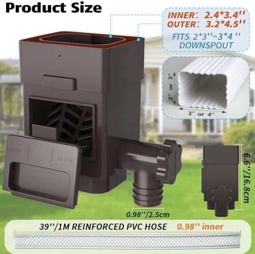 Anivia Rain Barrel Diverter Kit, Fits 2x3 or 3x4 in, Valve & Filter, Brown - Image 2
