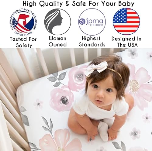 Sweet Jojo Designs Fitted Baby Crib Sheets (Pink/Grey Boho Floral) for Girls, Infant Nursery, Toddler Room - Standard Size (Watercolor, Bohemian, Shabby Chic, Rose, Flower, Farmhouse, Gray, Blush) - Image 3