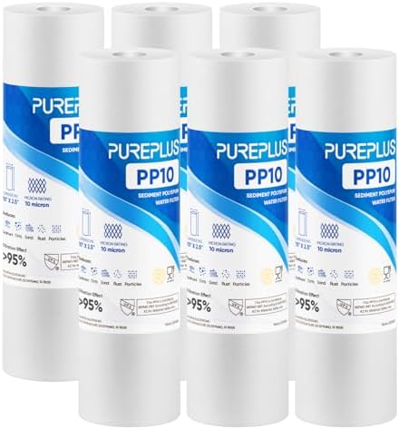 PUREPLUS 10 Micron 10"x2.5" Whole House Sediment Water Filter PP10 6 Pack by PUREPLUS
