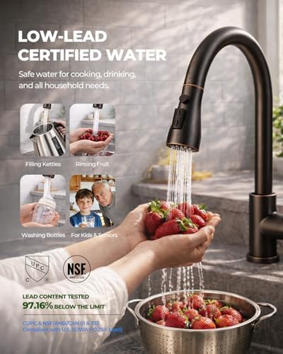 WEWE Pull-Down Kitchen Faucet, 3-Mode Sprayer, Oil Rubbed Bronze, High Arc - Image 4