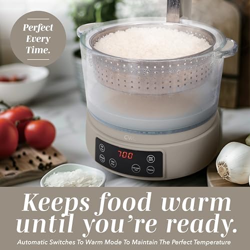 COOK WITH COLOR Glass Mini Low Carb Rice Cooker – Holds 2 Cups Raw/Makes 6 Cups Cooked with Auto Lift Filter Basket, Hotpot & Steamer for Rice, Grains, Digital Panel with Keep Warm, Greige - Image 6
