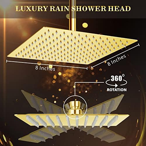 Voolan Rain Shower head, High Pressure Shower Head Made of 304 Stainless Steel, Relaxed Shower Experience Even at Low Water Flow and Pressure(8" Gold) - Image 5