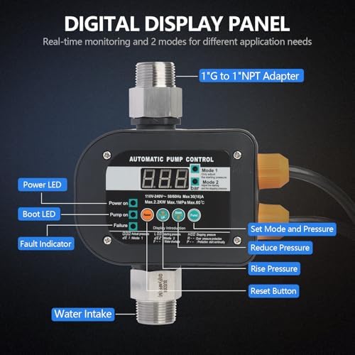 WiseWater Smart Pump Controller,110V-240V,1" NPT Adapters,Digital Display - Image 3