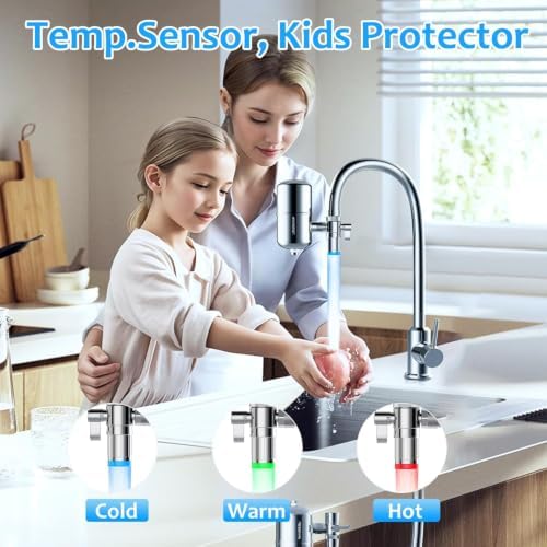 WINGSOL Stainless Steel Water Filter for Sink Faucet, Temp. Sensor LED Light, NSF/ANSI 42&53, 360° Rotating Tap Purifier Reduce PFAS, Lead, Chlorine, 350 Gallons Long-Lasting Reinforced Housing - Image 2