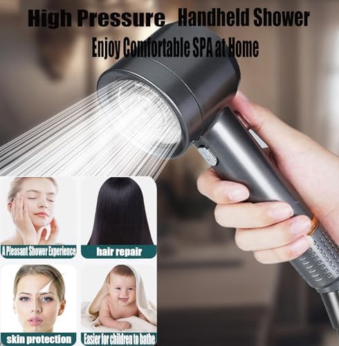 High Pressure Shower Head with Handheld, with Pause Switch 4 Spray Modes Water Saving Filter Showerhead, Showerhead Set with Hose, Bracket and Cotton Filter, Make Bathing Healthier (Grey) - Image 6