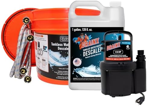 DrainX Tankless Water Heater Flush Kit with Gallon of Certified Liquid Descaling Solution for 4 Uses and 1/6HP Extra Strength Pump by DrainX