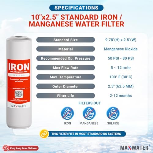 Max Water Whole Iron Manganese Replacement Set - Heavy Duty, for Standard Whole House Systems 10" x 2.5" Good for Iron, Manganese Reduction (Pack of 1) - Image 2