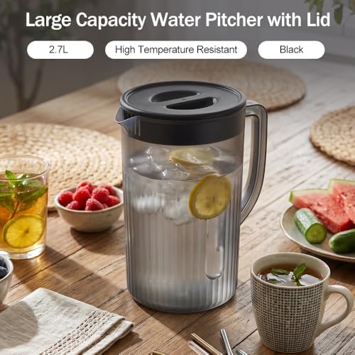 2.7L Water Pitcher with Lid, Fridge Friendly Strainer Spout, 1 Pack - Image 2