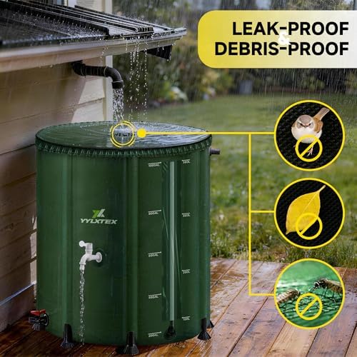 100 Gallon/380L Collapsible RainWater Collection Barrel,Water Tank&Reinforced with 2mm Frame Portable Rain Catcher,Includes Quick-Connect Tap&Sprinkler,Heavy Duty 0.6mm PVC for Long-Lasting Use,Green - Image 5