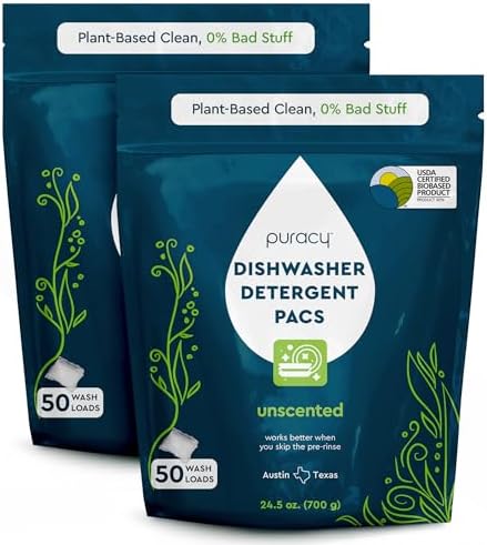Puracy Dishwasher Pods, Natural Dishwasher Detergent, Free & Clear Dish tabs - Enzyme-Powered, Spot & Residue Free - TikTok Trend Items, Must Haves from TikTok Made Me Buy It (Free & Clear, 100 Count) by Puracy