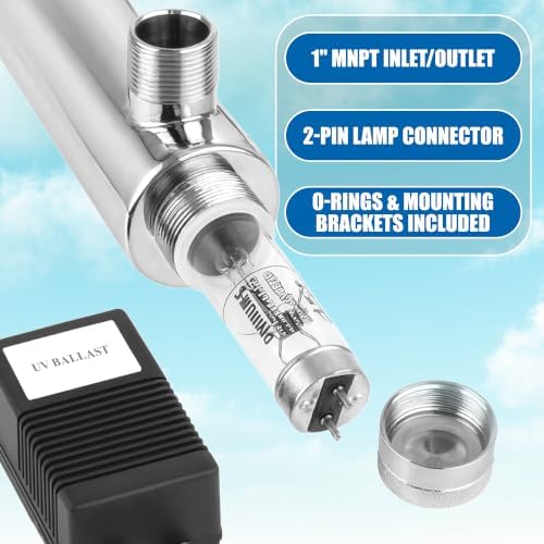 Ozmosis Ultraviolet Water Purifier Filter, 1 Inch MNPT Inlet/Outlet, 18 GPM - Image 5