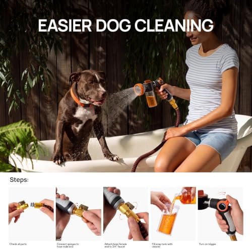 Upgrade Dog Washing Hose Attachment -8 Pet Shower Sprayer, Easy Control Hose Nozzle with Shower Adapter & Soap Dispenser & Dog Comb & Pet Bath Brush & Storage Bag for Pet Shower/Garden/Car Wash - Image 3