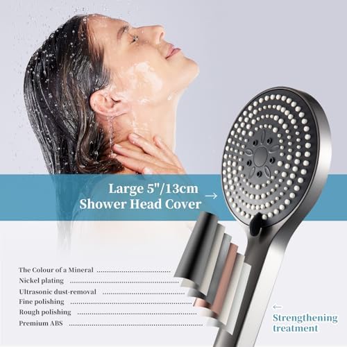 OFFO Handheld Shower Head Set, 6-Mode High Pressure Handheld Sprayer with 60" Ultra-Flex PVC Shower Hose, High Flow Large Powerful Boosting Handheld Showerhead for Low Water Pressure, Charcoal Grey - Image 5