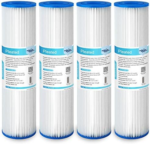 Membrane Solutions 50 Micron Pleated Polyester Sediment Water Filter 10"x2.5" Replacement Cartridge Universal Whole House Pre-Filter Compatible with W50PE, WFPFC3002, SPC-25-1050, FM-50-975 - 4 Pack by MembraneSolutions