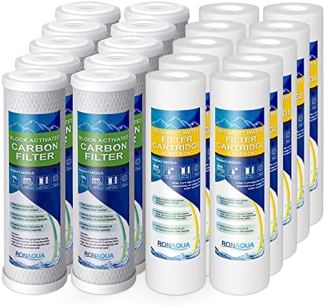 10 Standard Coconut Shell Block Carbon & 10 Four Layers of Filtration Polypropylene Sediment 5 Micron 2.5"x 10" Water Filter Cartridges Universal replacement for Reverse Osmosis & Standard 10” Housing by Ronaqua