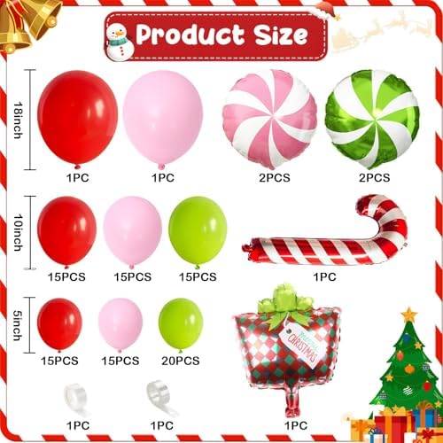 Christmas Balloon Garland Arch Kit, 105Pcs Red Green Pink Latex Balloons with Candy Cane Lollipop Mylar Foil Balloons for Girls Women Xmas Holiday Birthday Christmas New Year Party Decorations - Image 2