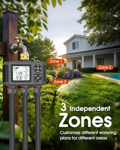 Insoma Water Timer with Brass Inlet, 3 Independent Zones Outdoor Hose Timer for Garden Faucet with Auto/Manual/Rain Delay Mode, IPX5 Waterproof, Sprinkler Irrigation Controller for Yard Lawn - Image 5