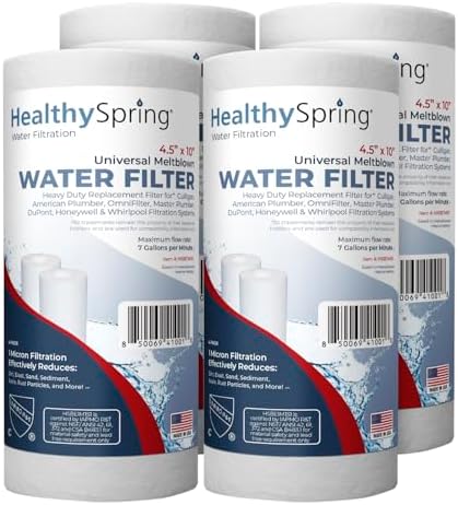American Made, Sediment Water Filter, 10" x 4.5", Replacement for Pentair Pentek DGD-5005, GE® GXWH40L, GXWH35F, Culligan® RFC-BBSA, 3M® Aqua-Pure® AP810, 5 Micron, Pack of 4 by HealthySpring