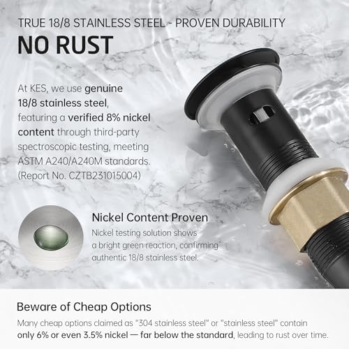 KES All Metal Bathroom Sink Drain with Overflow, 2 Pack, Lavatory Vanity Pop Up Drain with Detachable Hair Catcher, Rustproof 18/8 Stainless Steel, Matte Black, S2013A-BK-P2 - Image 6