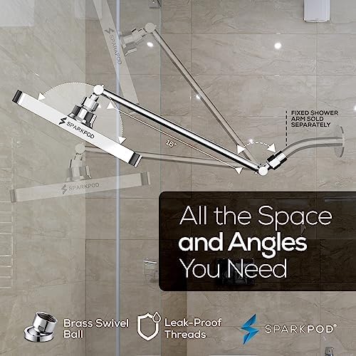 SparkPod Square Rain Shower Head with Extension Arm - Height Adjustable Shower Head with High Pressure Performance - Easy 1-Minute Installation (8" Square, Luxury Polished Chrome) - Image 5