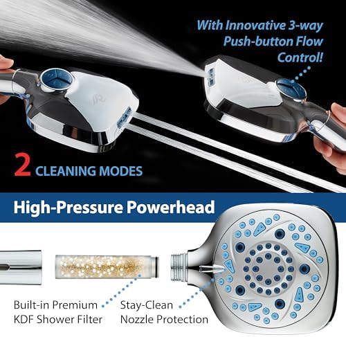 AquaCare High Pressure 10 Spray Mode Filtered Showerhead - Handheld Shower Head Filters Chlorine to Heal Dry Skin, Revive Hair - Dual Power Wash Cleans Tub, Tile, Pets - Hard Water Softener, Chrome - Image 5