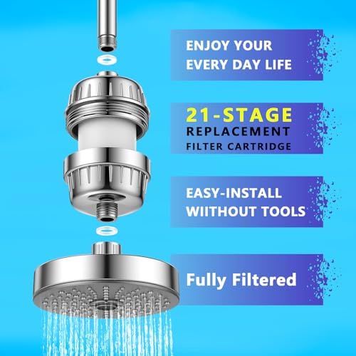 21stage shower filter. Suitable for hard water. Universal high-flow shower head filter removes chlorine, impurities, fluoride, heavy metals and odors Improve your skin, hair and nail condition, chrome - Image 3