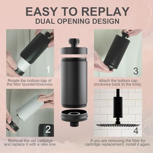 Metal Durable High Flow Shower Filter, 90% dechlorination effect, adsorbs heavy metals, balances the ph level of the water, relieves your skin from dryness, Matte Black Showerhead Filter - Image 6
