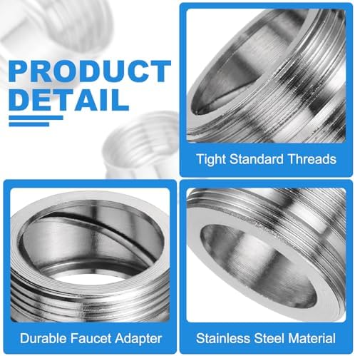 uxcell 3Pcs Faucet Adapter Kit, Male 0.85in to Male 0.93in Kitchen Sink Stainless Steel Tap Aerator Adapter Set to Connect Garden Hose, Water Filter, Standard Hose Diverter - Image 3