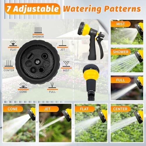 AUTOMAN-Garden-Hose-Nozzle, 2 Pack ABS Water Spray Nozzle with Heavy Duty 7 Adjustable Watering Patterns,Slip Resistant for Watering Plants,Lawn& Garden,Washing Cars,Cleaning,Showering Pets - Yellow - Image 2
