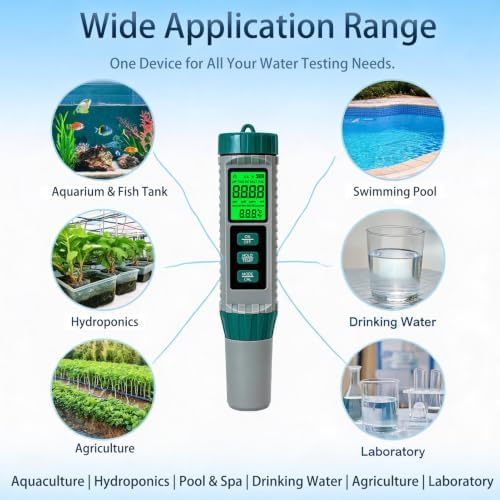10 in 1 Water Quality Tester, Digital pH TDS EC Salinity ORP S.G Hydrogen Resistivity Fertility Temp Meter with Backlit LCD & Auto Temperature Compensation for Pool, Hydroponics, Drinking Water - Image 6
