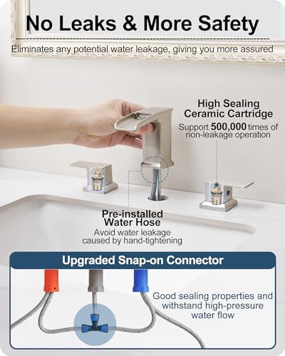 Waterfall Bathroom Faucet 3 Hole, Brushed Nickel 8 Inch 2 Handles - Image 5
