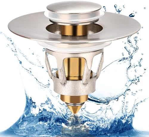 Three colors Brushed Nickel Bathroom Sink Stopper, 1.1-1.5" Bathroom Sink Drain Strainer, Universal WashBasin Pop Up Drain Stopper, Bounce Core Push Type Sink Plug, Anti-Clogging (1PCS) by THREECOLORS