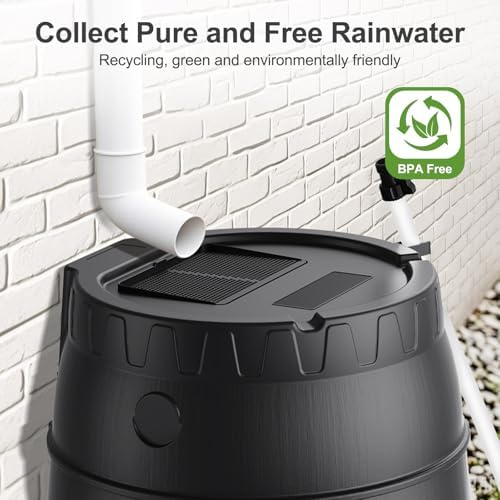 45 Gallon Rain Barrel with Stand for Gutter Rainwater Collection, BPA-Free Water Storage Barrel with Mesh Screen, Spigot and Overflow Valve for Garden Watering and Outdoor Use - Image 2