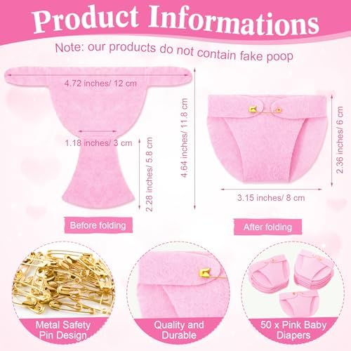 Roowest 51 Pcs Dirty Diaper Baby Shower Games, Pink Bear - Image 3