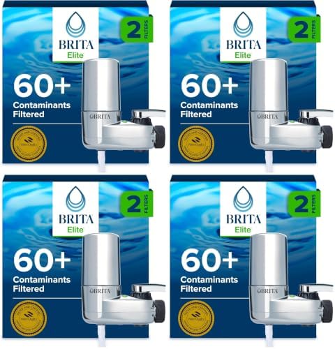 Brita Faucet Mount Water Filter System, Chrome, No-Wait Filtration, Easy Install, Multi-Use Tap Water Filter for Kitchens, Bathrooms & Small Spaces (Pack of 4) by Brita