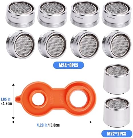 Kitchen Faucet Aerator Replacement, Anti-Splash with Multi-Size Wrench, 10 Pack M24 (15/16") & 2 Pack M22 (55/64") Brass Aerators, Sink Aerator Kit for Kitchen & Bathroom - Image 2