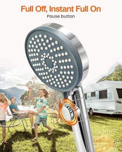 RV Shower Head with Hose, High Pressure Handheld RV Shower Head Replacement with On Off Switch,5 Modes,Power Jet, Camper Showerhead for RV, Travel Trailer, Motorhome,Boat,Silver - Image 3