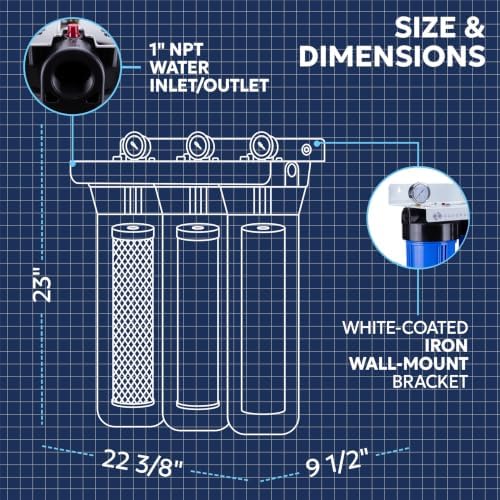 Aquaboon 3-Stage Whole House Water Filter System with 5 Micron 20x4.5 Anti-Scale Reducing Sediment Water Purification and Carbon Chlorine Reduction Filter, Pressure Gauges, Wrench, Bracket - Image 5