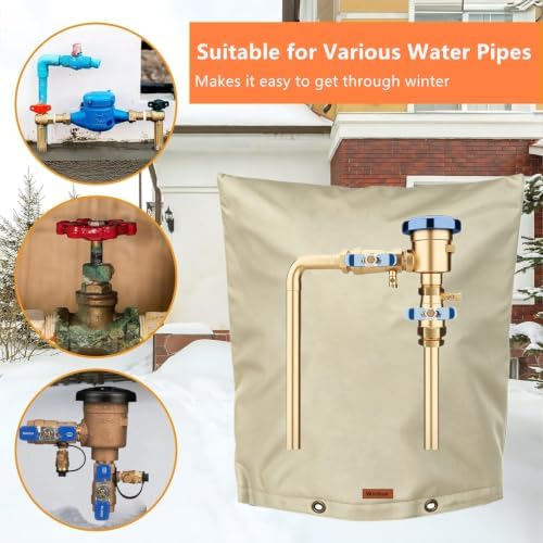 Backflow Preventer Cover Insulated Pouch,Outdoor Pipe Insulation Cover,Winter Freeze Protection Water Well Pump Covers Sprinkler Valve Cover Insulated (Khaki, 36''W x 24''H) - Image 5