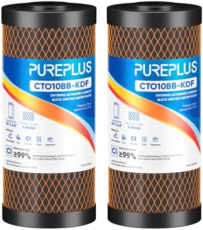 PUREPLUS 1 Micron 10"x4.5" Whole House Water Filter, KDF & Carbon, 2 Pack by PUREPLUS