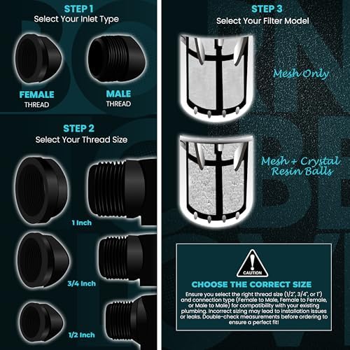 Inline Water Filter – 3/4" MNPT to MNPT, Fine Mesh Sediment Filter with Crystal Resin Balls for Whole House, Under Sink, Shower, Washing Machine, Garden Hose, Tap – Reusable Pre-Filter Strainer - Image 2