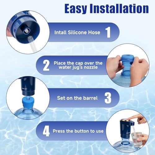 Dual Pump Water Dispenser for 5 Gallon Bottle, Electric Water Bottle Pump with Water Jug Cap, Powerful Flow, USB Rechargeable Automatic for Home, Office, Camping-Blue - Image 5