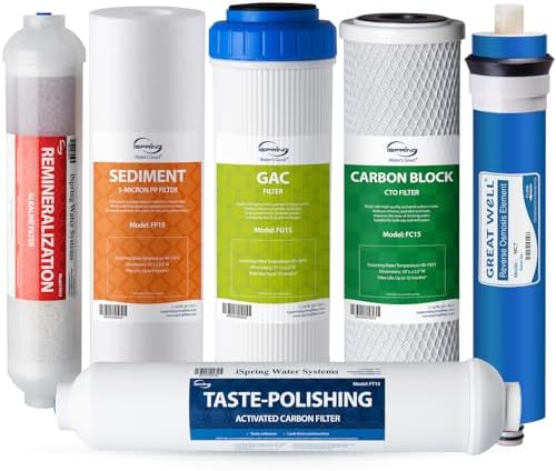 iSpring F6K75 NSF Certified Replacement Under-Sink Water Filters, 6-Stage Reverse Osmosis RO Water Filtration Systems with Alkaline Mineral Filter, 6-months Replacement Supply Set, 6 Count (Pack of 1) by iSpring