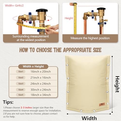 Backflow Preventer Insulation Cover - 3 Way Opening Pipe Insulation Cover for Irrigation Valve, Sprinkler Cover for Outside - Winter Freeze Protection Backflow Cover - 18" W x 34" H, Beige - Image 2
