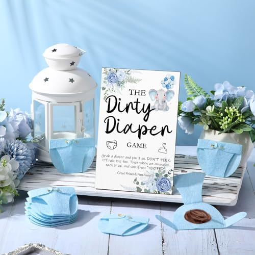 Roowest 51 Pcs Dirty Diaper Baby Shower Games, Blue Elephant - Image 5